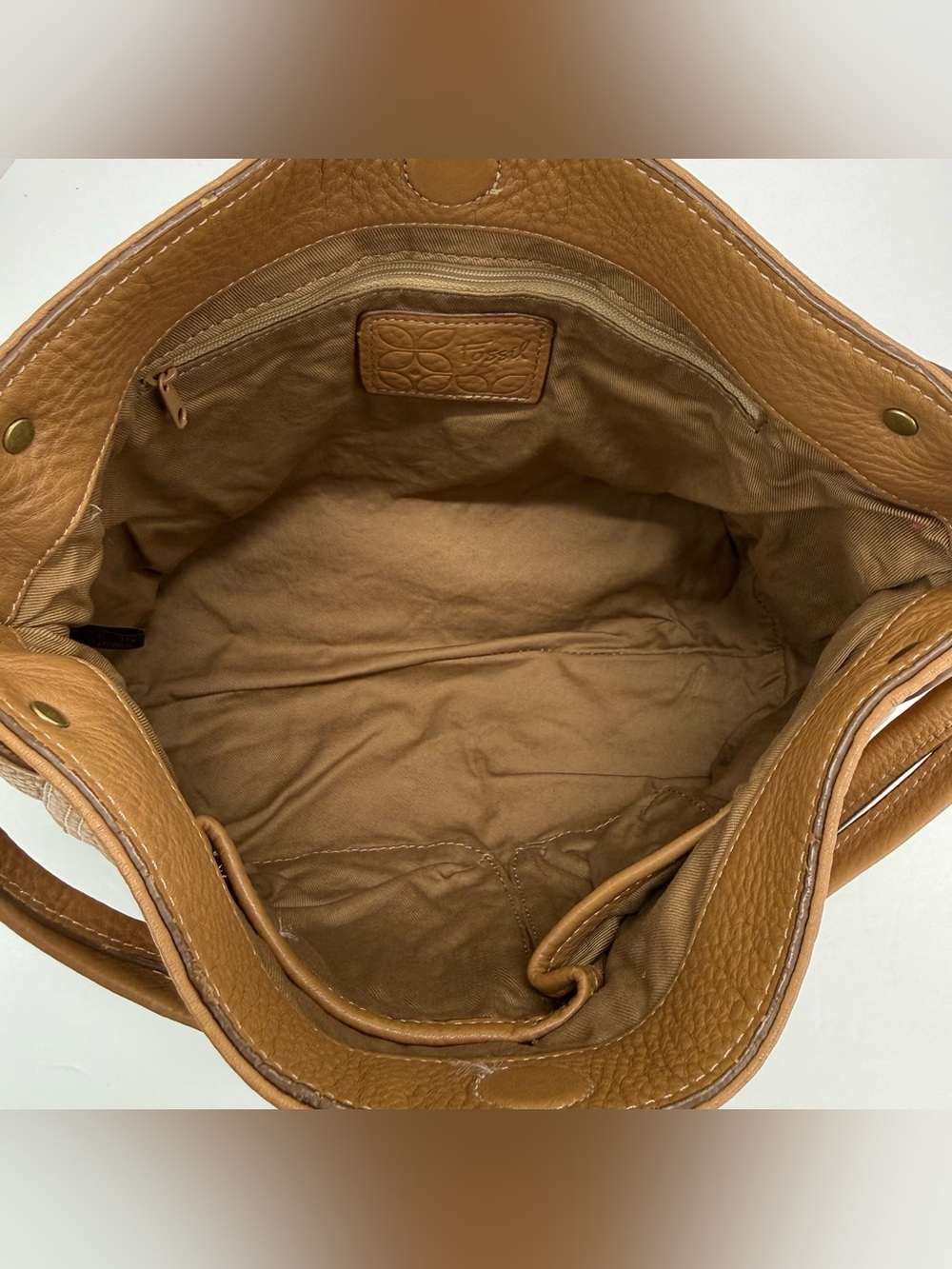 Vintage Fossil Brown Pebbled Leather Hobo Shoulder Bag - Picture 7 of 11